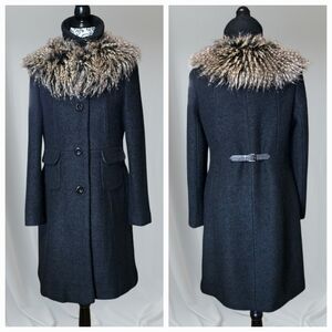 Attitude Wool Blend Winter Coat Faux Fur Collar Size 10